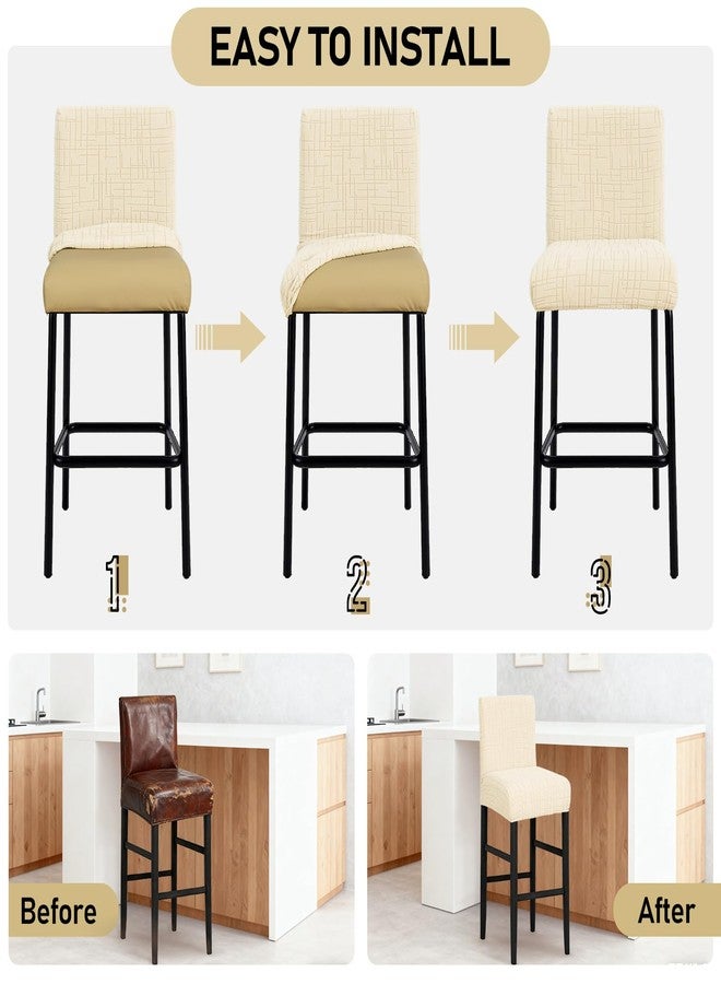 JIUZHEN أغطية كراسي بار جيوتشن عالية المرونة، أغطية كراسي بار مرتفعة، أغطية كراسي بار مخملية قابلة للإزالة، أغطية مقاعد كراسي قابلة للإزالة مع قاعدة مطاطية، طقم من 4 قطع، لون عاجي - Image 4